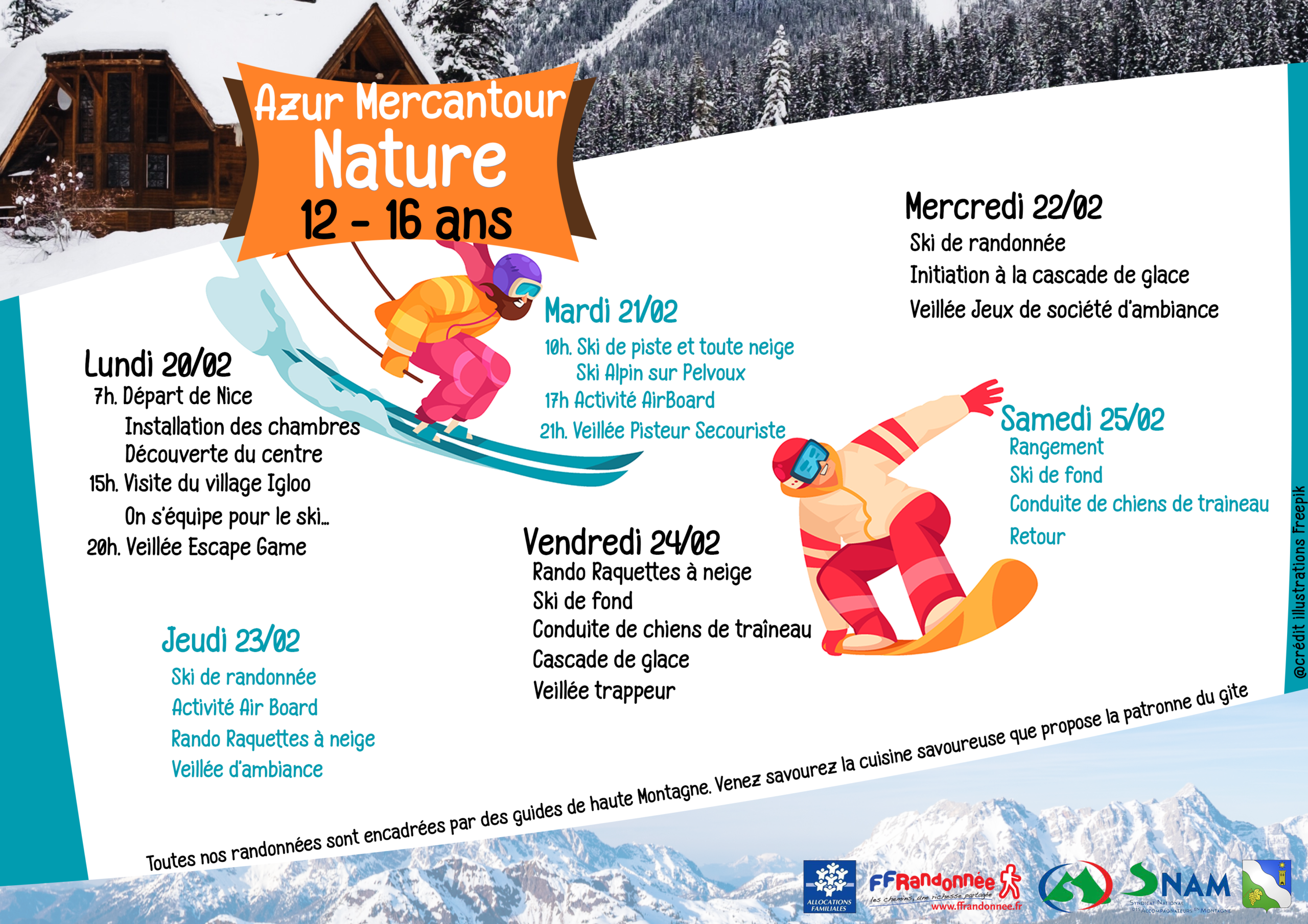 Programme séjour ski 20 au 25 février